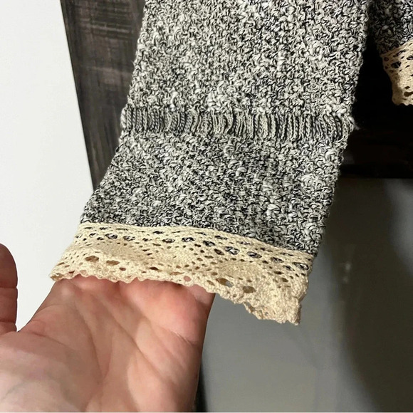 Mary McFadden Tweed Open Front Cardigan Lace Trim & Fringe Details Women's L - Picture 8 of 10